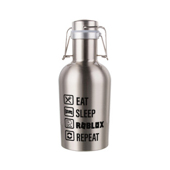 Eat, Sleep, Roblox, Repeat, Μεταλλικό παγούρι Inox (Stainless steel) με καπάκι ασφαλείας 1L