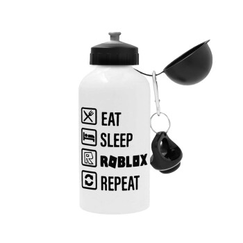 Eat, Sleep, Roblox, Repeat, Metal water bottle, White, aluminum 500ml