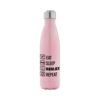 Eat, Sleep, Roblox, Repeat, Metal mug thermos Pink Iridiscent (Stainless steel), double wall, 500ml