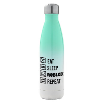 Eat, Sleep, Roblox, Repeat, Metal mug thermos Green/White (Stainless steel), double wall, 500ml