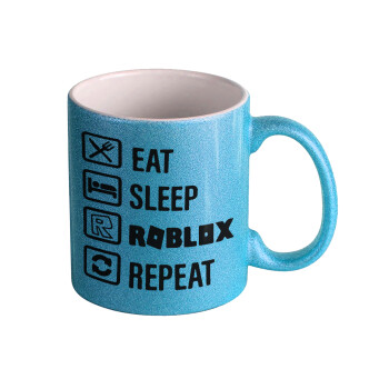 Eat, Sleep, Roblox, Repeat, Κούπα Σιέλ Glitter που γυαλίζει, κεραμική, 330ml