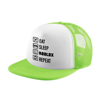 Eat, Sleep, Roblox, Repeat, Καπέλο Soft Trucker με Δίχτυ Πράσινο/Λευκό