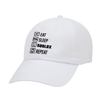 Eat, Sleep, Roblox, Repeat, Καπέλο Baseball Λευκό (5-φύλλο, unisex)