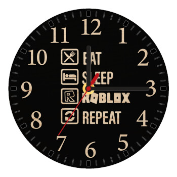 Eat, Sleep, Roblox, Repeat, Ρολόι τοίχου ξύλινο plywood (20cm)