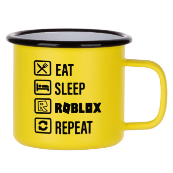 Eat, Sleep, Roblox, Repeat, Metallic enamel MATT Yellow cup 360ml