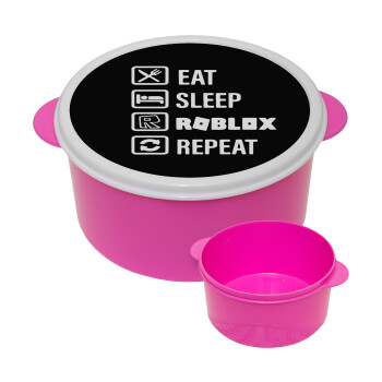 Eat, Sleep, Roblox, Repeat, ΡΟΖ παιδικό δοχείο φαγητού (lunchbox) πλαστικό (BPA-FREE) Lunch Βox M16 x Π16 x Υ8cm