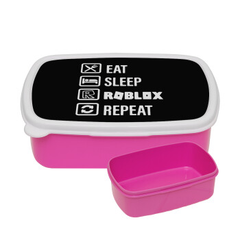 Eat, Sleep, Roblox, Repeat, ΡΟΖ παιδικό δοχείο φαγητού (lunchbox) πλαστικό (BPA-FREE) Lunch Βox M18 x Π13 x Υ6cm
