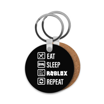 Eat, Sleep, Roblox, Repeat, Μπρελόκ Ξύλινο στρογγυλό MDF Φ5cm
