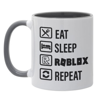 Eat, Sleep, Roblox, Repeat, Κούπα χρωματιστή γκρι, κεραμική, 330ml