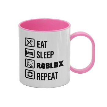 Eat, Sleep, Roblox, Repeat, Κούπα (πλαστική) (BPA-FREE) Polymer Ροζ για παιδιά, 330ml