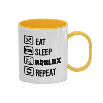 Eat, Sleep, Roblox, Repeat, Κούπα (πλαστική) (BPA-FREE) Polymer Κίτρινη για παιδιά, 330ml