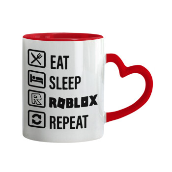 Eat, Sleep, Roblox, Repeat, Κούπα καρδιά χερούλι κόκκινη, κεραμική, 330ml