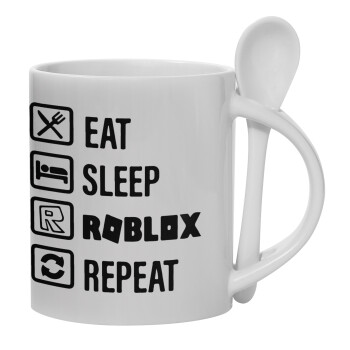 Eat, Sleep, Roblox, Repeat, Κούπα, κεραμική με κουταλάκι, 330ml (1 τεμάχιο)