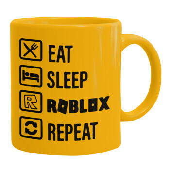 Eat, Sleep, Roblox, Repeat, Κούπα, κεραμική κίτρινη, 330ml (1 τεμάχιο)
