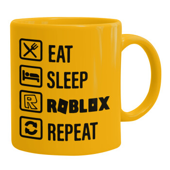 Eat, Sleep, Roblox, Repeat, Ceramic coffee mug yellow, 330ml