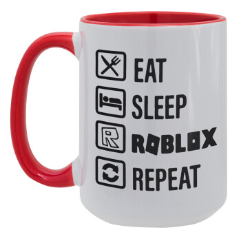 Eat, Sleep, Roblox, Repeat, Κούπα Mega 15oz, κεραμική Κόκκινη, 450ml