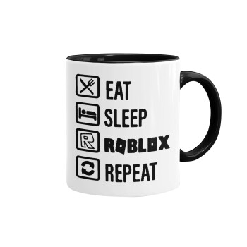 Eat, Sleep, Roblox, Repeat, Κούπα χρωματιστή μαύρη, κεραμική, 330ml
