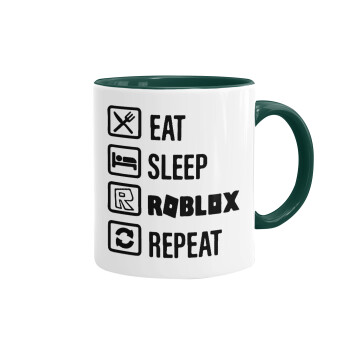 Eat, Sleep, Roblox, Repeat, Κούπα χρωματιστή πράσινη, κεραμική, 330ml