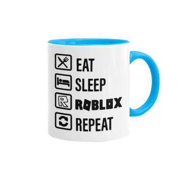 Eat, Sleep, Roblox, Repeat, Κούπα χρωματιστή γαλάζια, κεραμική, 330ml