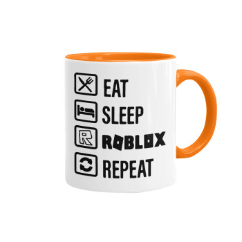 Eat, Sleep, Roblox, Repeat, Κούπα χρωματιστή πορτοκαλί, κεραμική, 330ml
