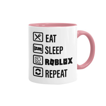 Eat, Sleep, Roblox, Repeat, Κούπα χρωματιστή ροζ, κεραμική, 330ml