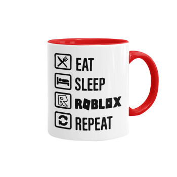 Eat, Sleep, Roblox, Repeat, Κούπα χρωματιστή κόκκινη, κεραμική, 330ml