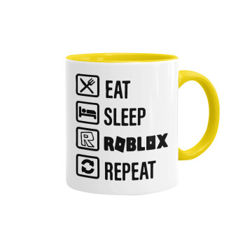Eat, Sleep, Roblox, Repeat, Mug colored yellow, ceramic, 330ml