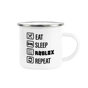 Eat, Sleep, Roblox, Repeat, Κούπα Μεταλλική εμαγιέ λευκη 360ml