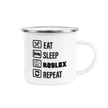 Eat, Sleep, Roblox, Repeat, Metallic enamel cup white 360ml