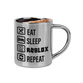 Eat, Sleep, Roblox, Repeat, Double-wall metal cup for espresso (220ml)