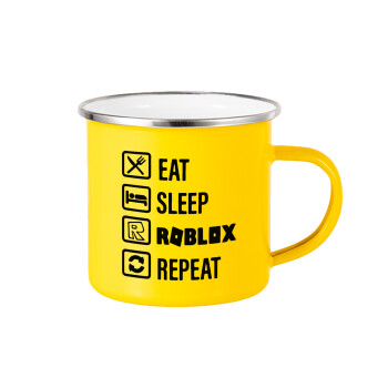 Eat, Sleep, Roblox, Repeat, Κούπα Μεταλλική εμαγιέ Κίτρινη 360ml