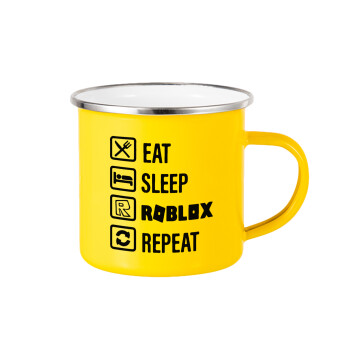 Eat, Sleep, Roblox, Repeat, Yellow Enamel Metallic Cup 360ml