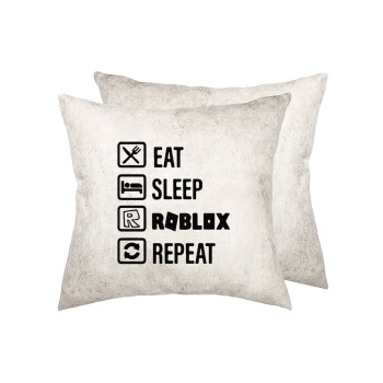 Eat, Sleep, Roblox, Repeat, Μαξιλάρι καναπέ Δερματίνη Γκρι 40x40cm με γέμισμα