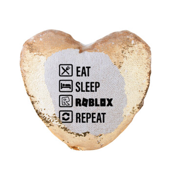 Eat, Sleep, Roblox, Repeat, Μαξιλάρι καναπέ καρδιά Μαγικό Χρυσό με πούλιες 40x40cm περιέχεται το  γέμισμα