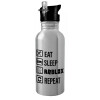 Water bottle Silver with straw, stainless steel 600ml