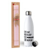 Easter Set, metallic stainless steel water bottle (750ml) & scented flat Easter candle (30cm) (PINK)