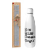 Easter Set, metallic stainless thermos bottle (500ml) & scented flat Easter candle (30cm) (GRAY)