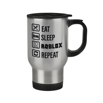 Eat, Sleep, Roblox, Repeat, Stainless steel travel mug with lid, double wall 450ml