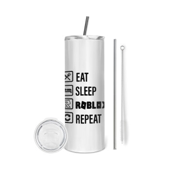 Eat, Sleep, Roblox, Repeat, Eco friendly stainless steel tumbler 600ml, with metal straw & cleaning brush