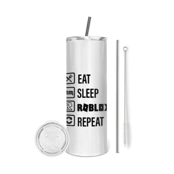 Eat, Sleep, Roblox, Repeat, Tumbler stainless steel 600ml, with metal straw & cleaning brush