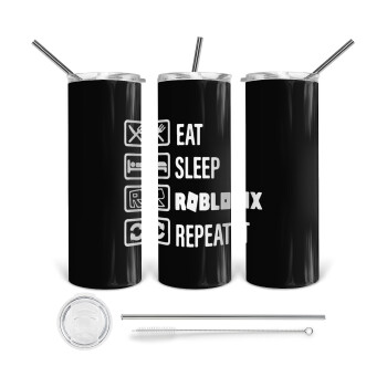 Eat, Sleep, Roblox, Repeat, Tumbler stainless steel 600ml, with metal straw & cleaning brush