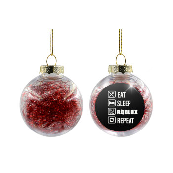 Eat, Sleep, Roblox, Repeat, Χριστουγεννιάτικη μπάλα δένδρου διάφανη με κόκκινο γέμισμα 8cm
