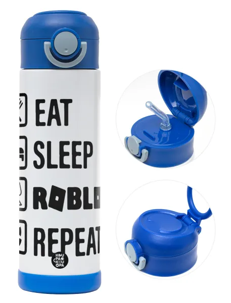 Eat — Children's hot water bottle, stainless steel, with safety straw, BLUE (500ml)
