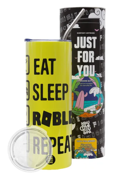 Eat — Neon Yellow Travel Tumbler, with metal straw (Stainless steel 304 Food grade, BPA free, 600ml)