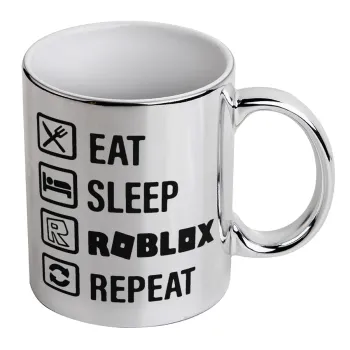 Eat, Sleep, Roblox, Repeat, Κούπα κεραμική, ασημένια καθρέπτης, 330ml