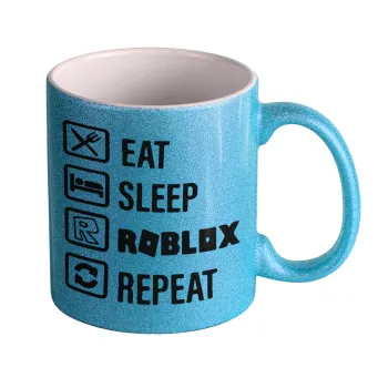 Eat, Sleep, Roblox, Repeat, Κούπα Σιέλ Glitter που γυαλίζει, κεραμική, 330ml