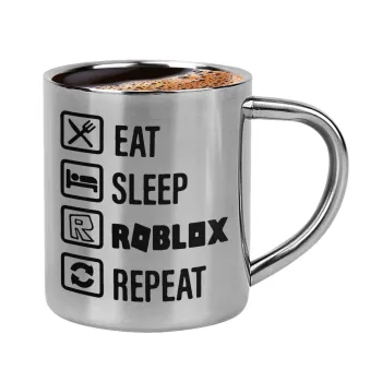 Eat, Sleep, Roblox, Repeat, Double-wall metal cup for espresso (220ml)