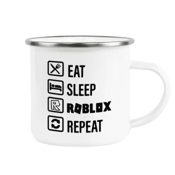 Eat, Sleep, Roblox, Repeat, Metallic enamel cup white 360ml