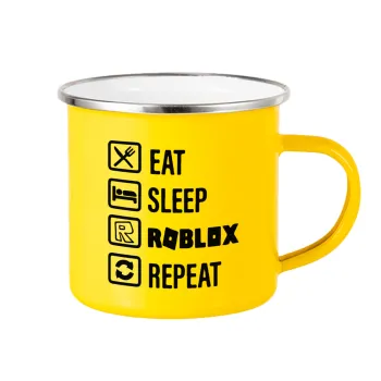 Eat, Sleep, Roblox, Repeat, Yellow Enamel Metallic Cup 360ml