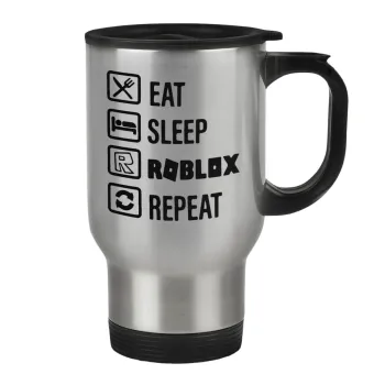 Eat, Sleep, Roblox, Repeat, Stainless steel travel mug with lid, double wall 450ml